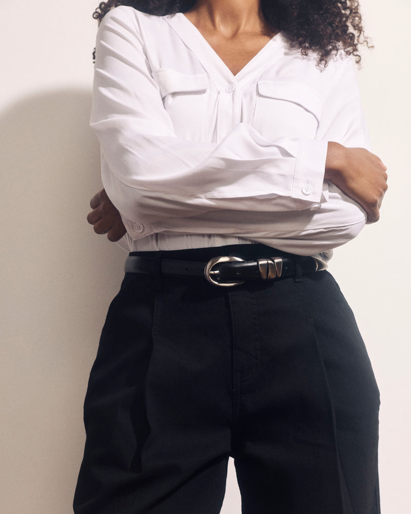 Triple Keeper Leather Belt - Black/Silver | Plus Size & Straight Size Women's Fashion | Universal Standard