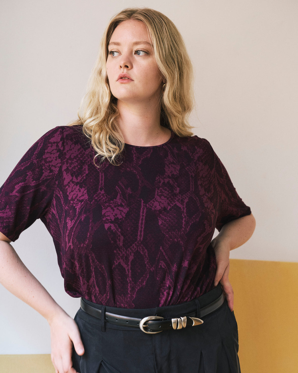 Lily Liquid Jersey Crew Neck Stovepipe Tee - Gamay Serpent Print | Plus Size & Straight Size Women's Fashion | Universal Standard