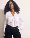 Cooling Stretch Cupro Button-Down Blouse - White