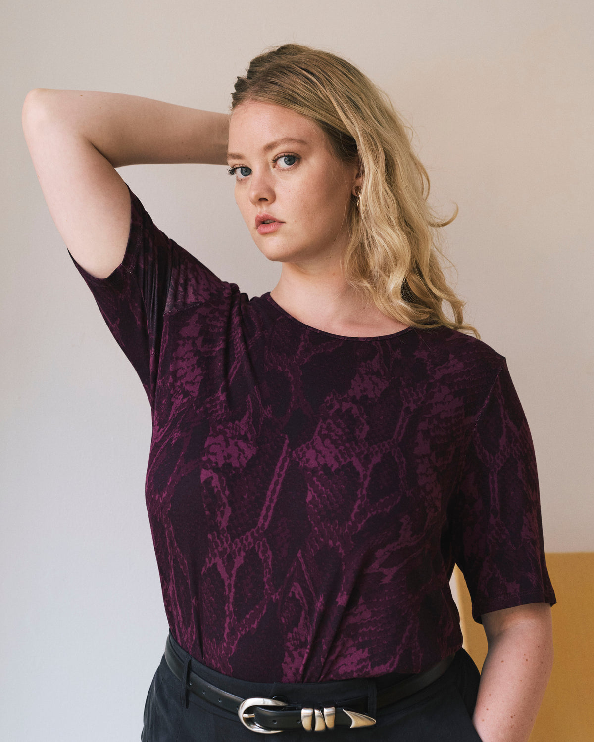 Lily Liquid Jersey Crew Neck Stovepipe Tee - Gamay Serpent Print | Plus Size & Straight Size Women's Fashion | Universal Standard
