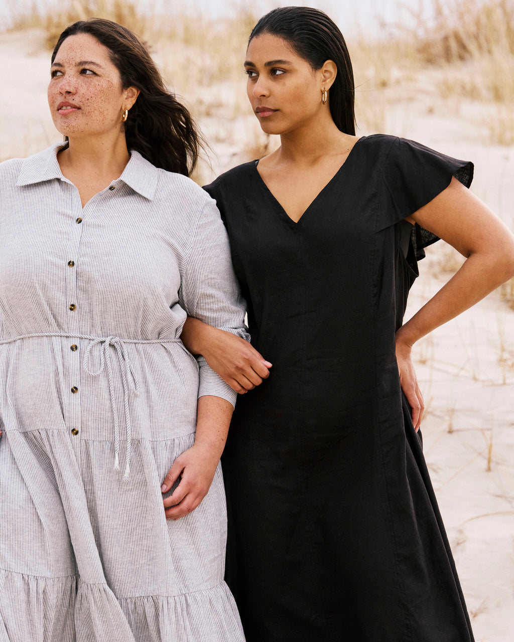 universal standard linen dress Islet Button-Down Linen Blend Maxi Dress