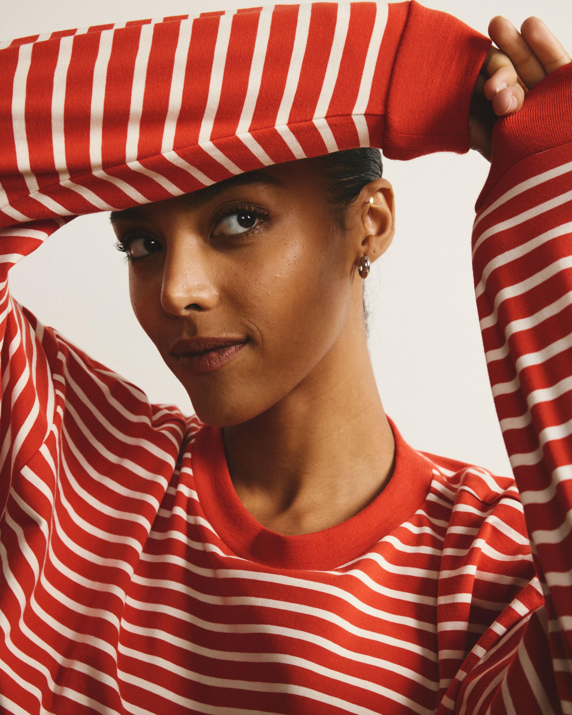 Long Sleeve Relaxed Tee - Poppy/Ecru Stripe