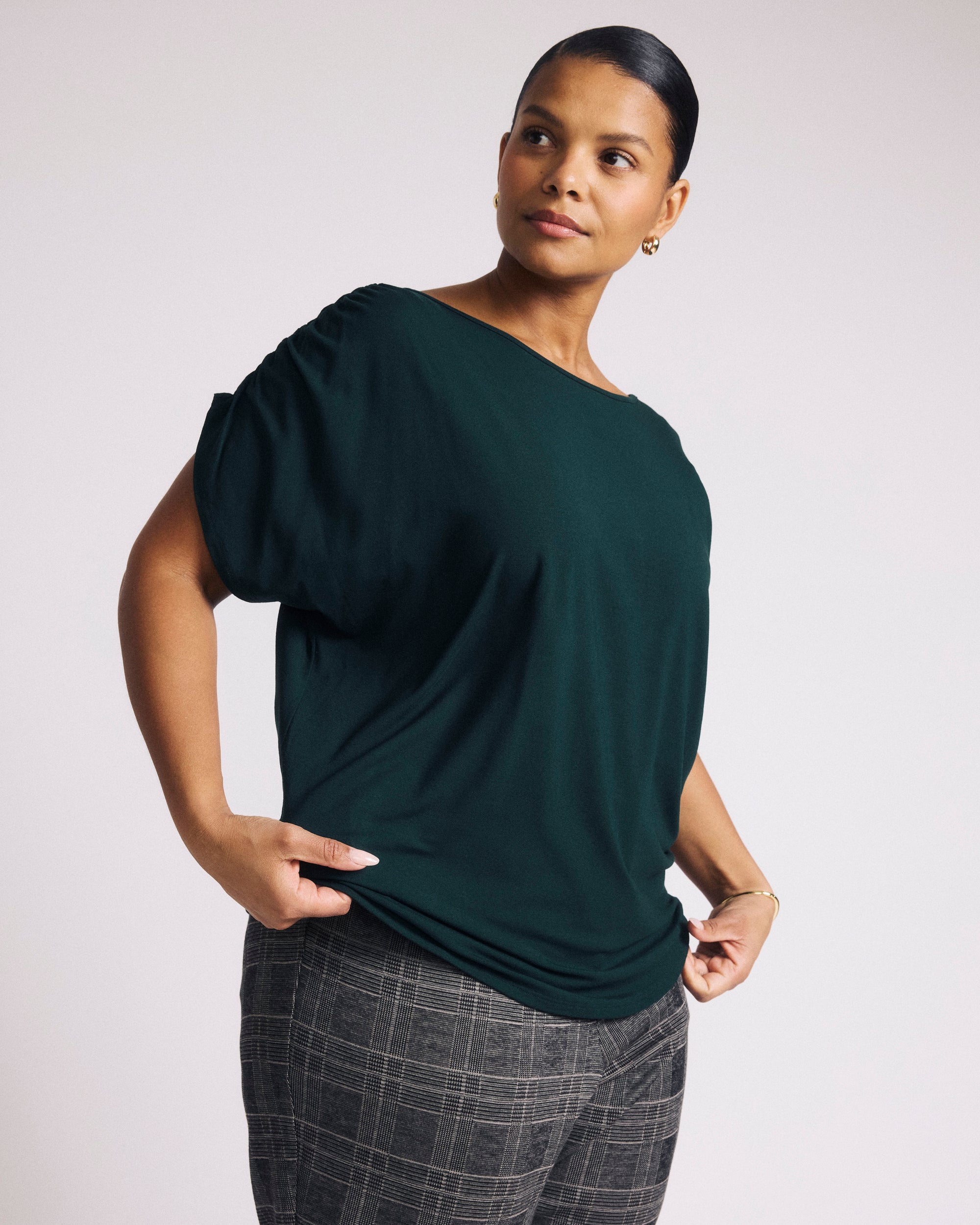Helena Divine Jersey Gathered Tee - Forest Green | Plus Size & Straight Size Women's Fashion | Universal Standard