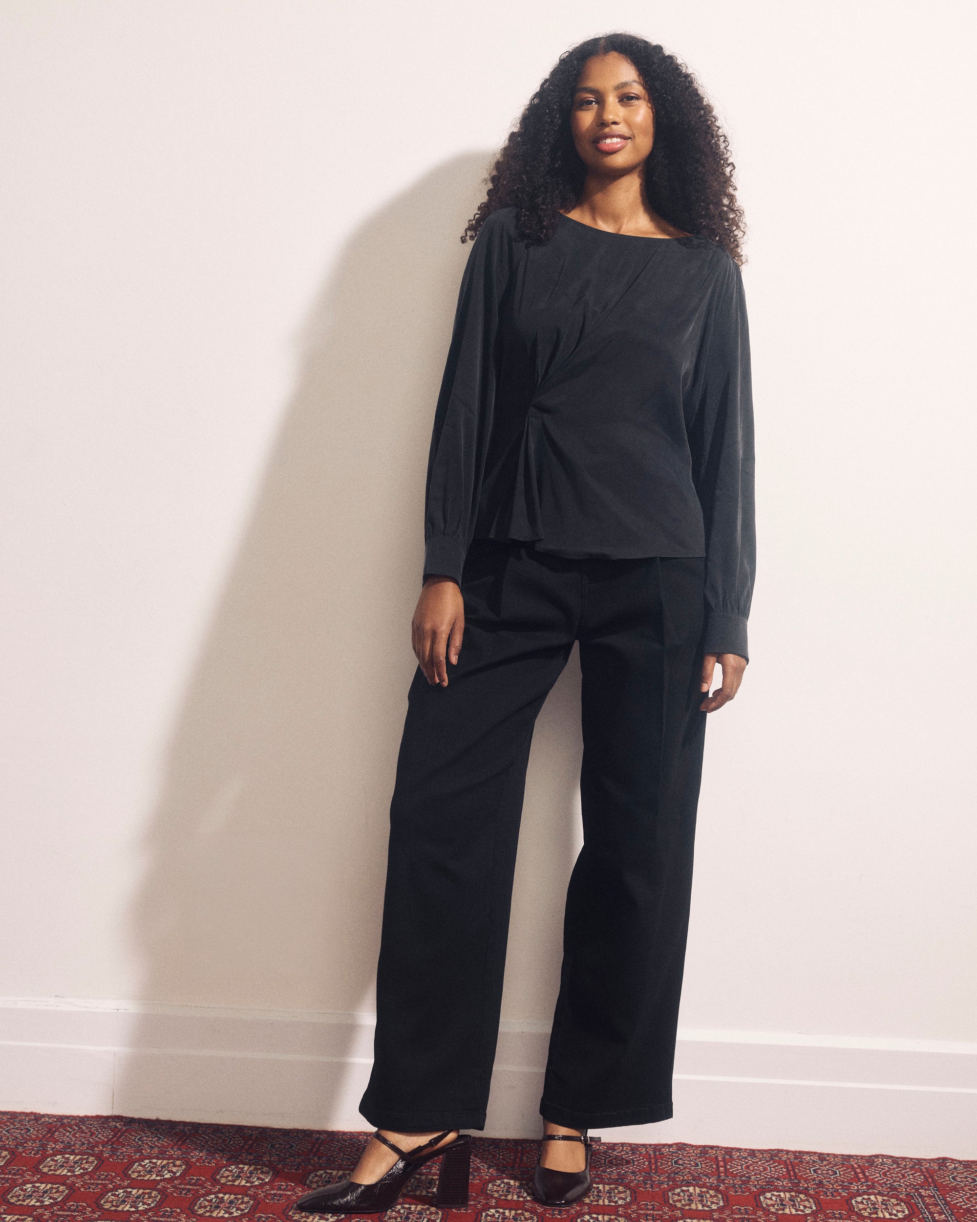 Sabrina Twist Front Stretch Cupro Blouse - Black