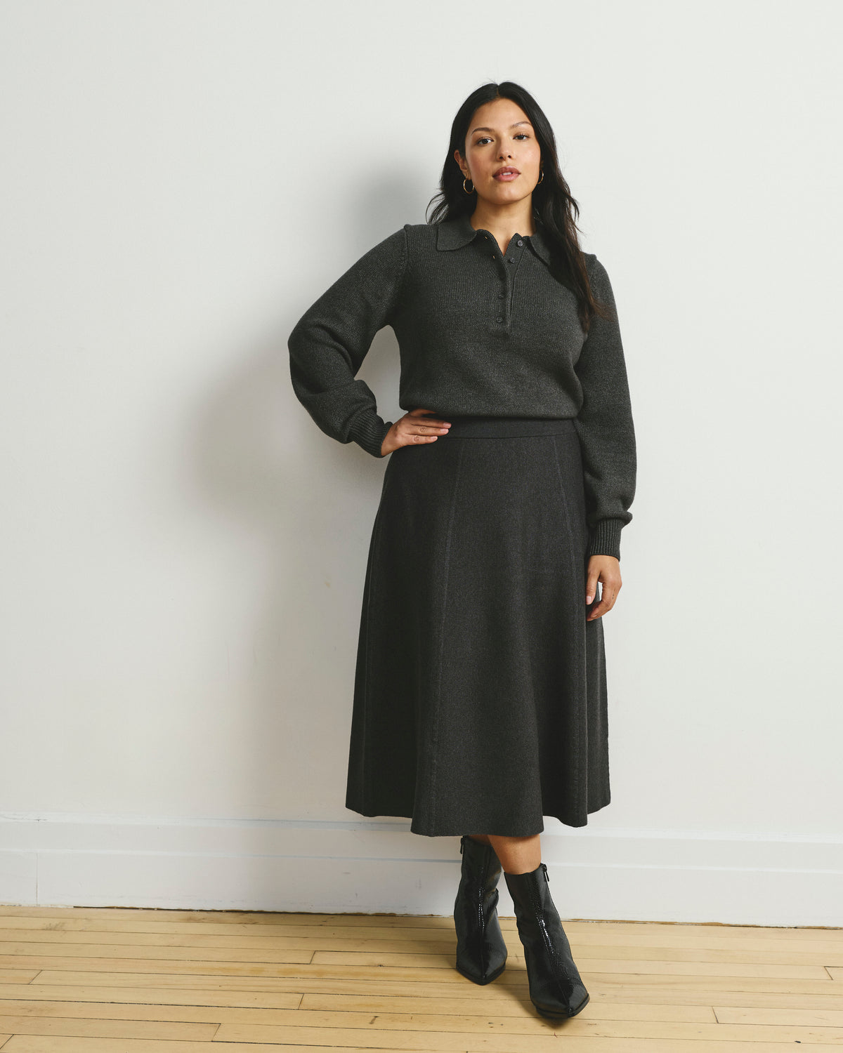Soft Spun Polo Sweater - Dark Gray