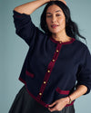 Gabrielle Button-Front Cardigan - Midnight with Red Accents