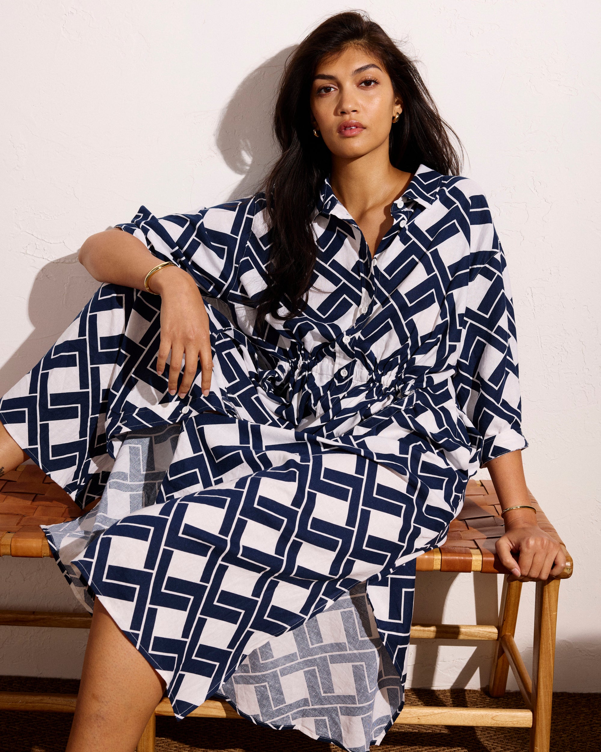 Paros Drawstring Linen Shirtdress - Geometrica Print | Plus Size & Straight Size Women's Fashion | Universal Standard