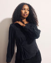 Sabrina Twist Front Stretch Cupro Blouse - Black