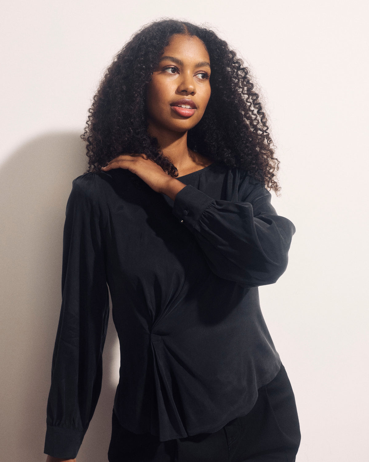 Sabrina Twist Front Stretch Cupro Blouse - Black
