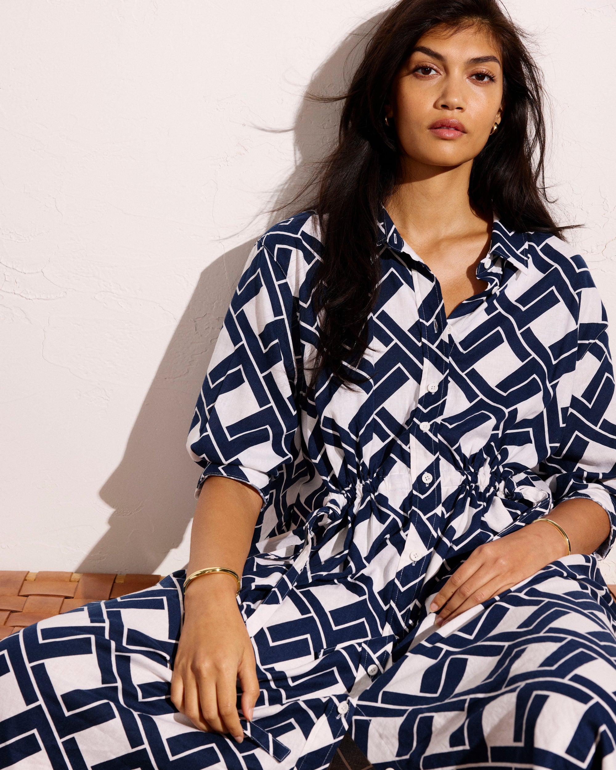 Paros Drawstring Linen Shirtdress - Geometrica Print | Plus Size & Straight Size Women's Fashion | Universal Standard