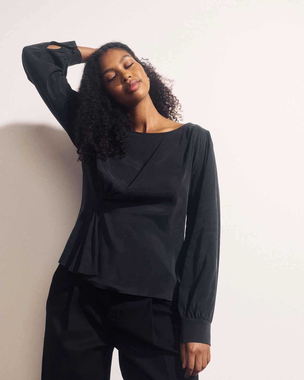Sabrina Twist Front Stretch Cupro Blouse - Black