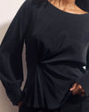 Sabrina Twist Front Stretch Cupro Blouse - Black