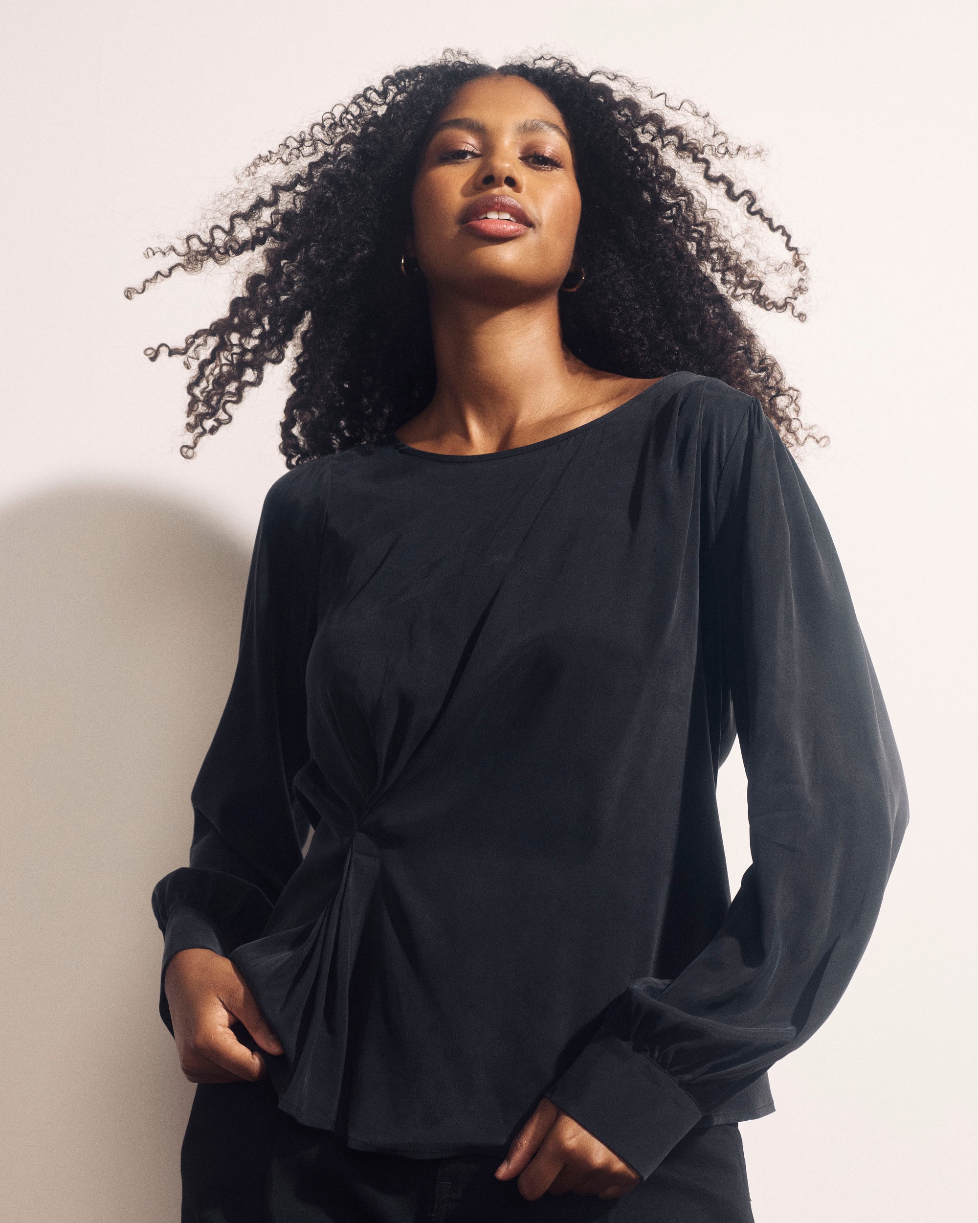 Sabrina Twist Front Stretch Cupro Blouse - Black