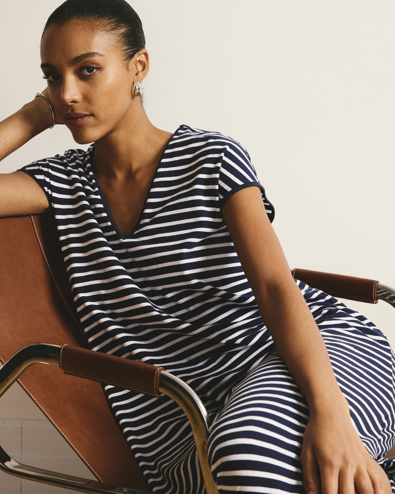 Iconic Geneva V-Neck Dress - Navy/White Stripe