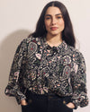 Spellbound Pleated Stretch Cupro Blouse - Black Forest Print