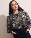 Spellbound Pleated Stretch Cupro Blouse - Black Forest Print