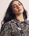 Spellbound Pleated Stretch Cupro Blouse - Black Forest Print