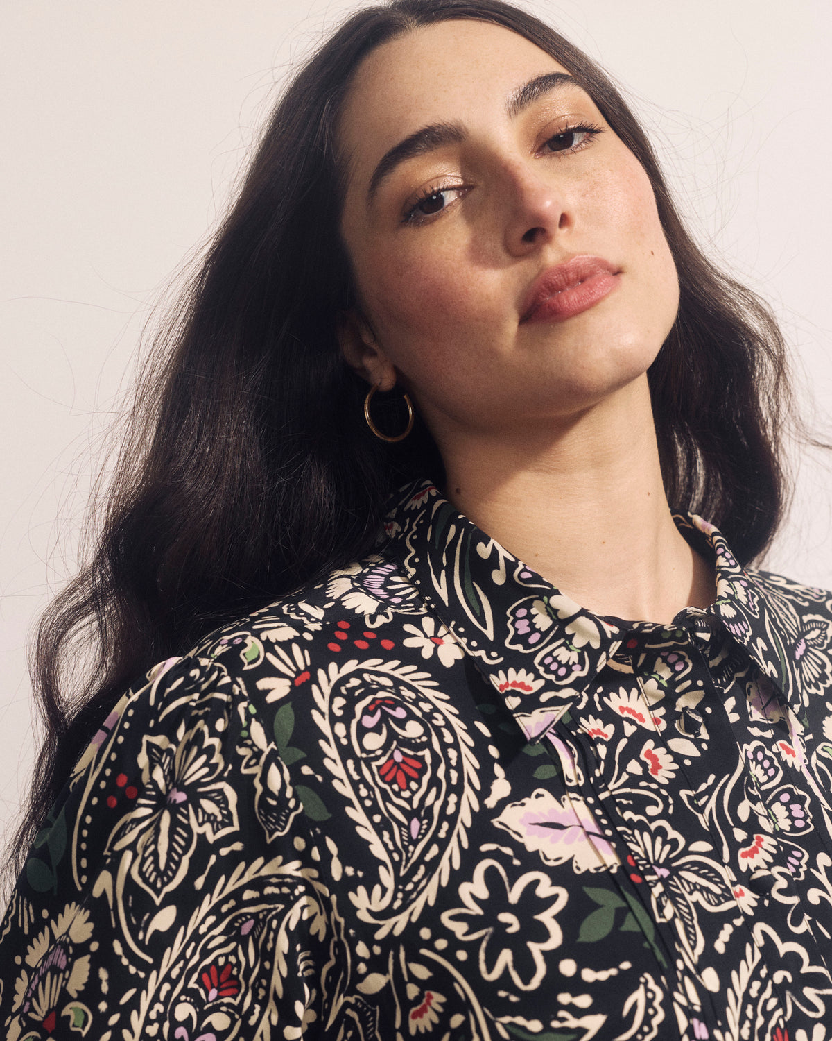 Spellbound Pleated Stretch Cupro Blouse - Black Forest Print