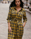 Morgan Belted Stretch Flannel Shirtdress - Chamomile Yellow Plaid