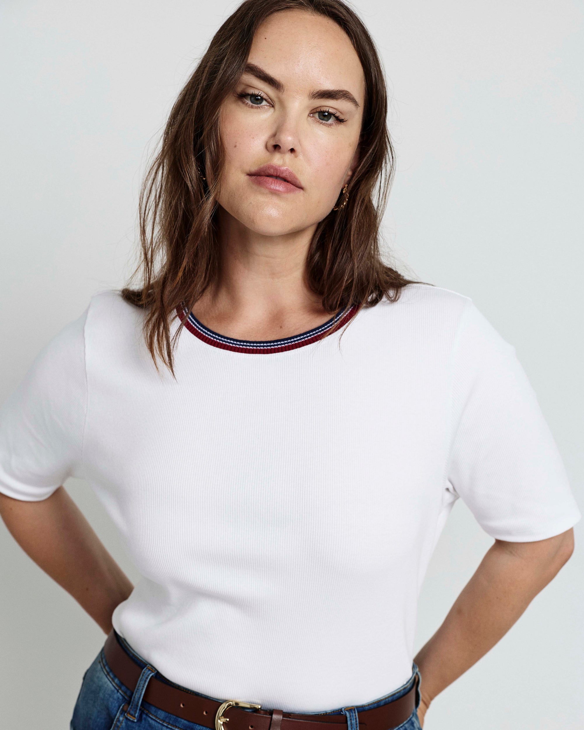 Classic Ribbed Tee - White/Striped Trim | Plus Size & Straight Size Women's Fashion | Universal Standard
