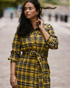 Morgan Belted Stretch Flannel Shirtdress - Chamomile Yellow Plaid