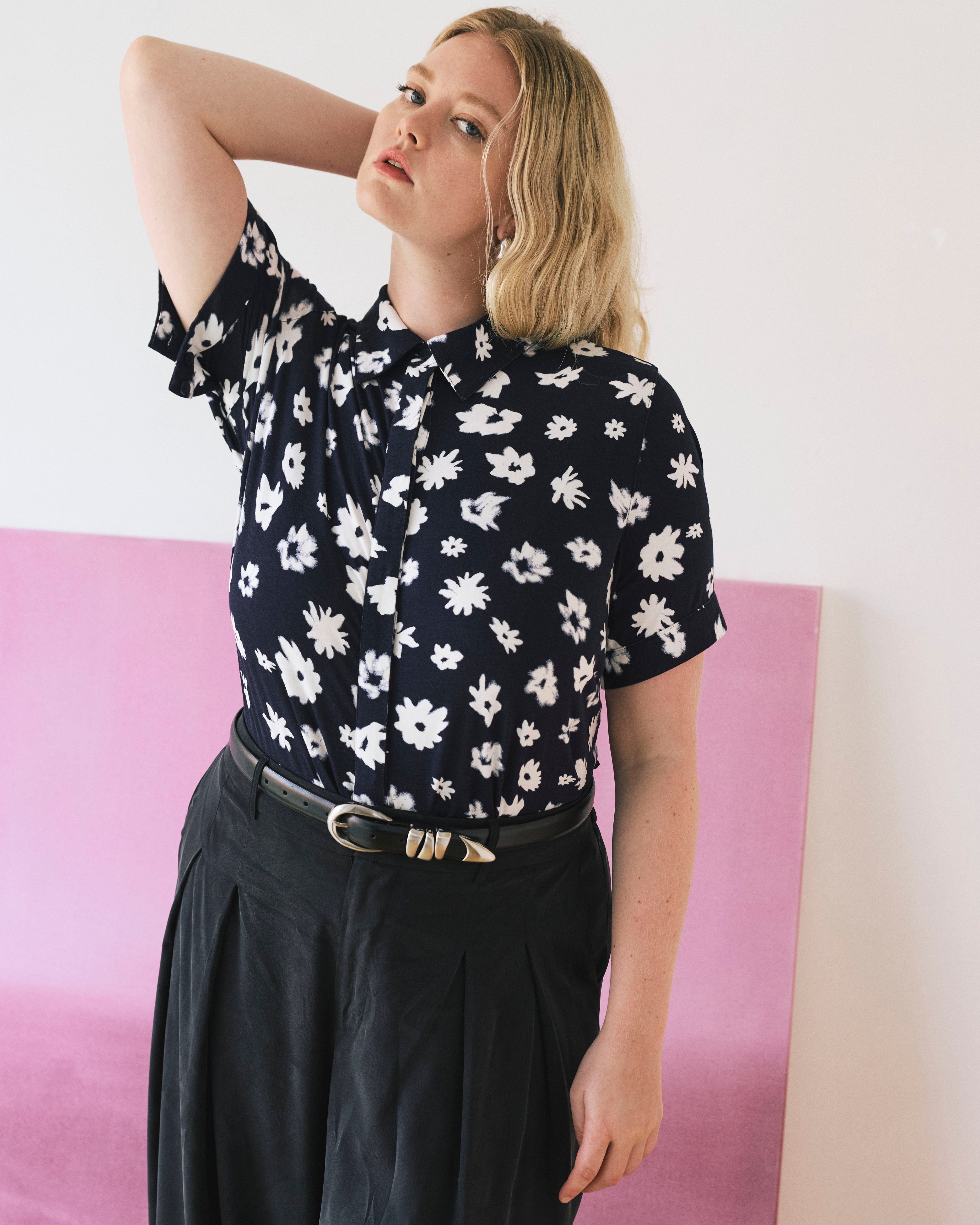 Chelsea Liquid Jersey Short Sleeve Shirt - Mystic Blossom | Plus Size & Straight Size Women's Fashion | Universal Standard