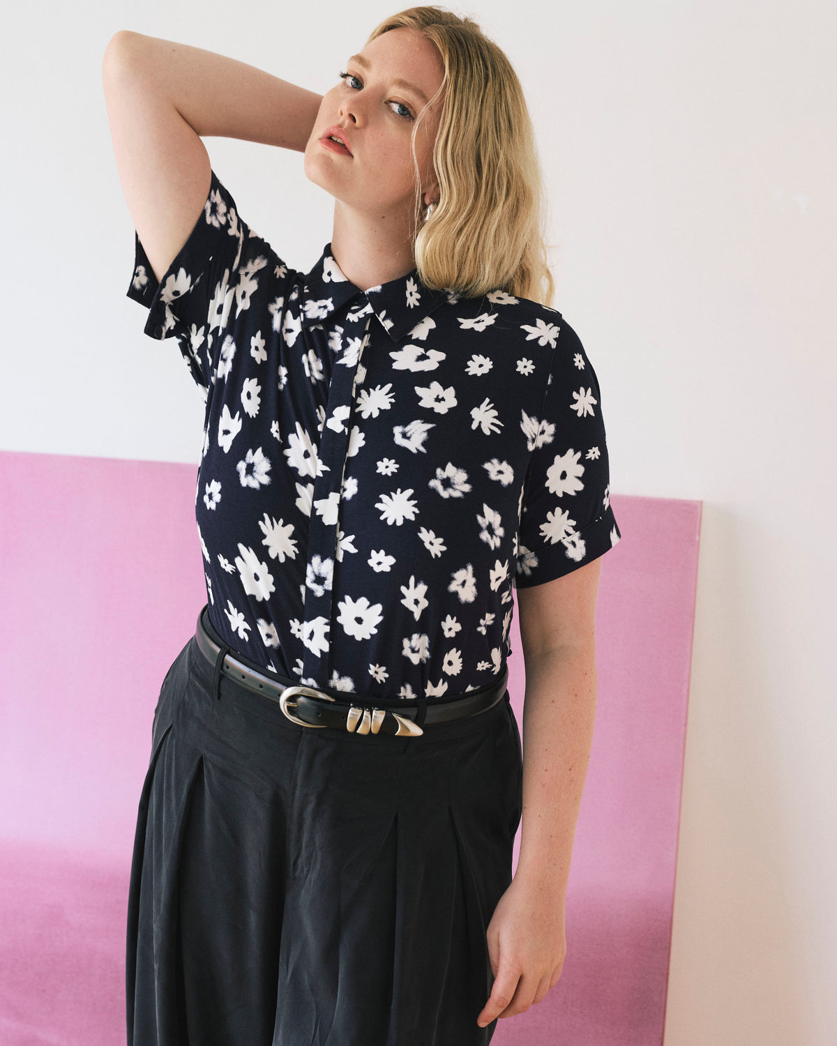 Chelsea Liquid Jersey Short Sleeve Shirt - Mystic Blossom | Plus Size & Straight Size Women's Fashion | Universal Standard