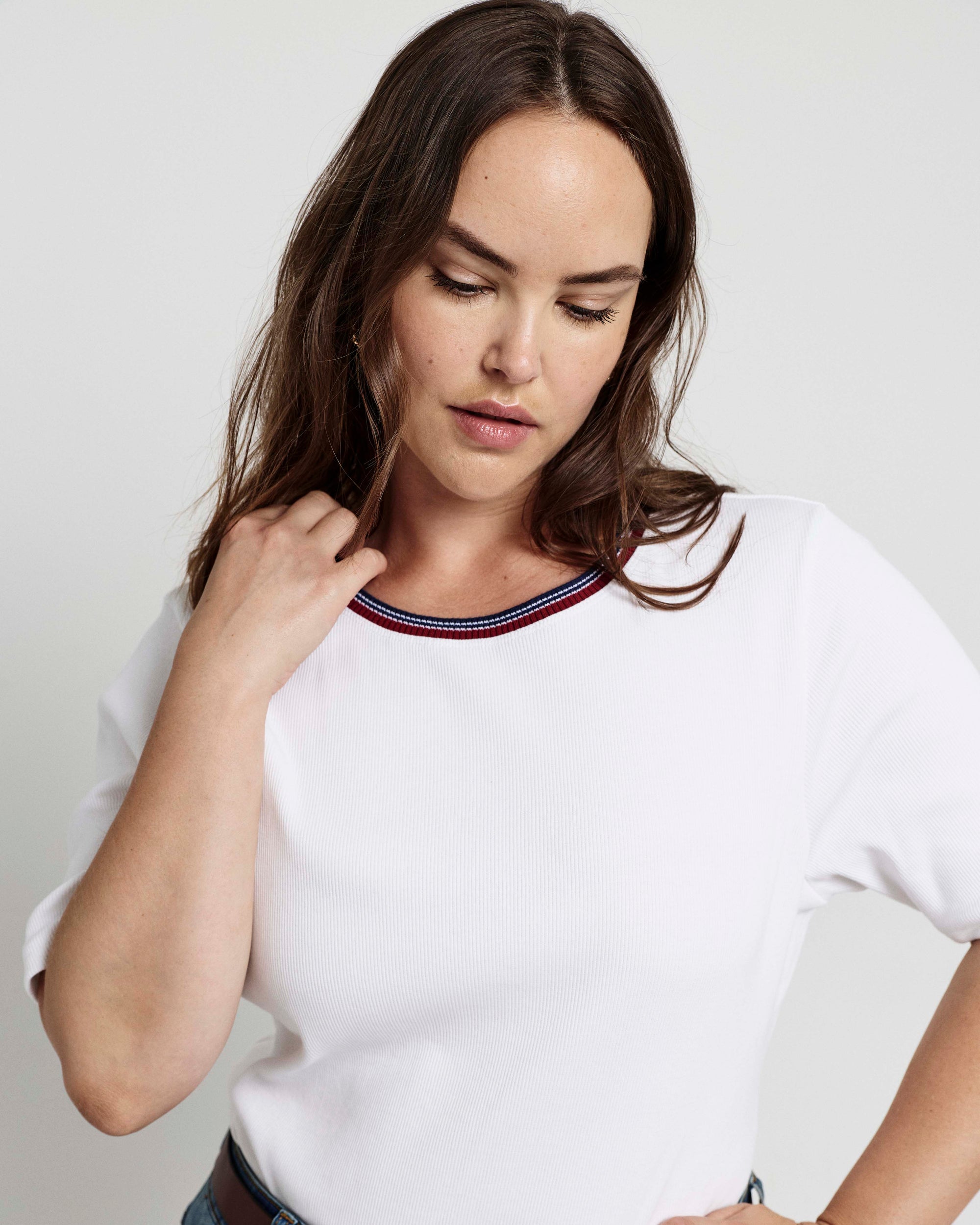 Classic Ribbed Tee - White/Striped Trim | Plus Size & Straight Size Women's Fashion | Universal Standard