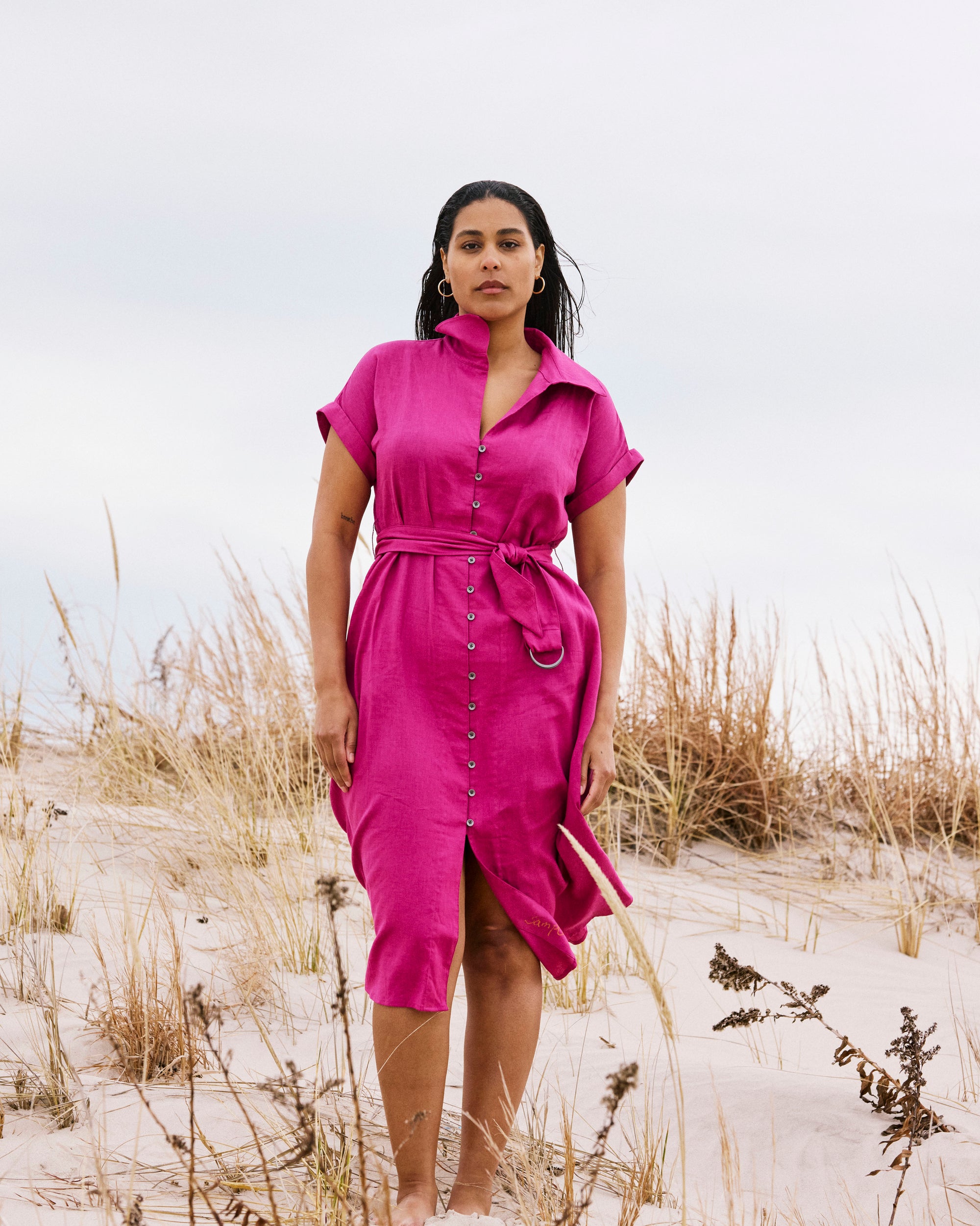 Sandy Stretch Linen Shirtdress - Hyper Pink | Plus Size & Straight Size Women's Fashion | Universal Standard