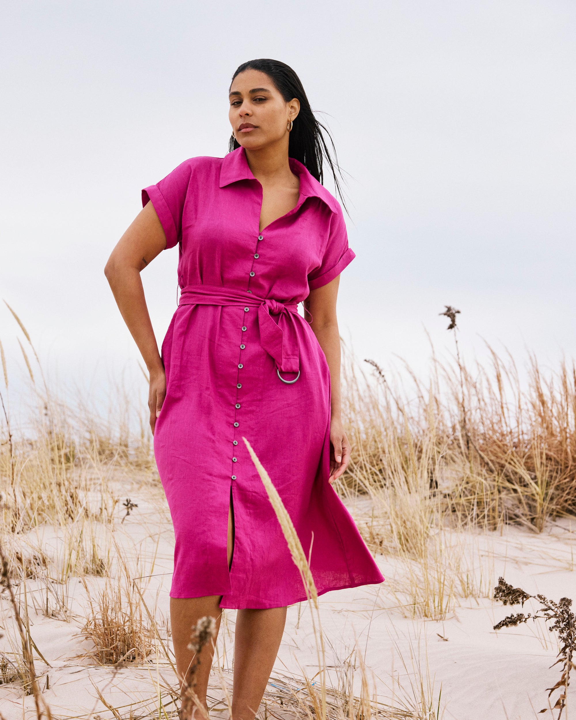 Sandy Stretch Linen Shirtdress - Hyper Pink | Plus Size & Straight Size Women's Fashion | Universal Standard