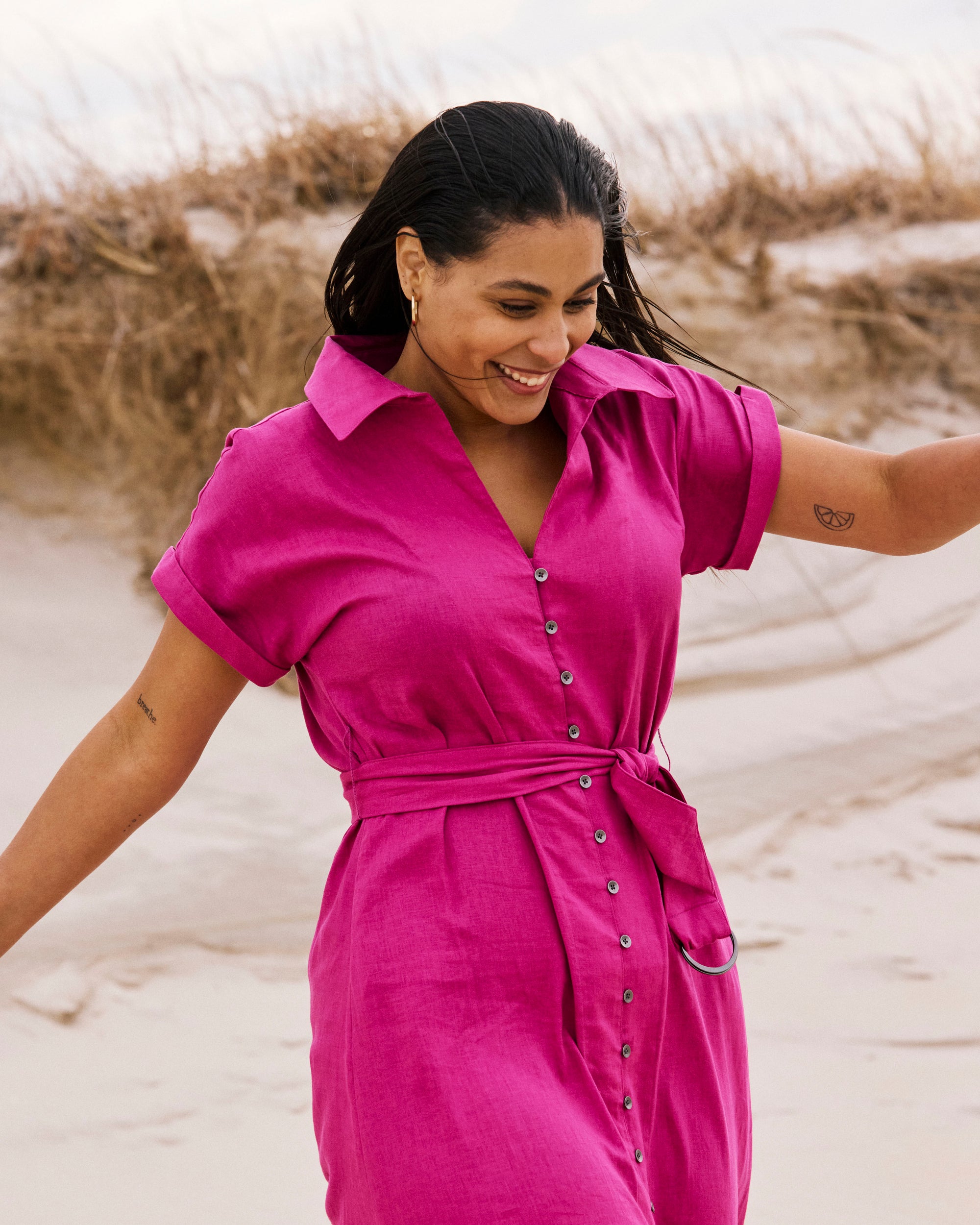Sandy Stretch Linen Shirtdress - Hyper Pink | Plus Size & Straight Size Women's Fashion | Universal Standard