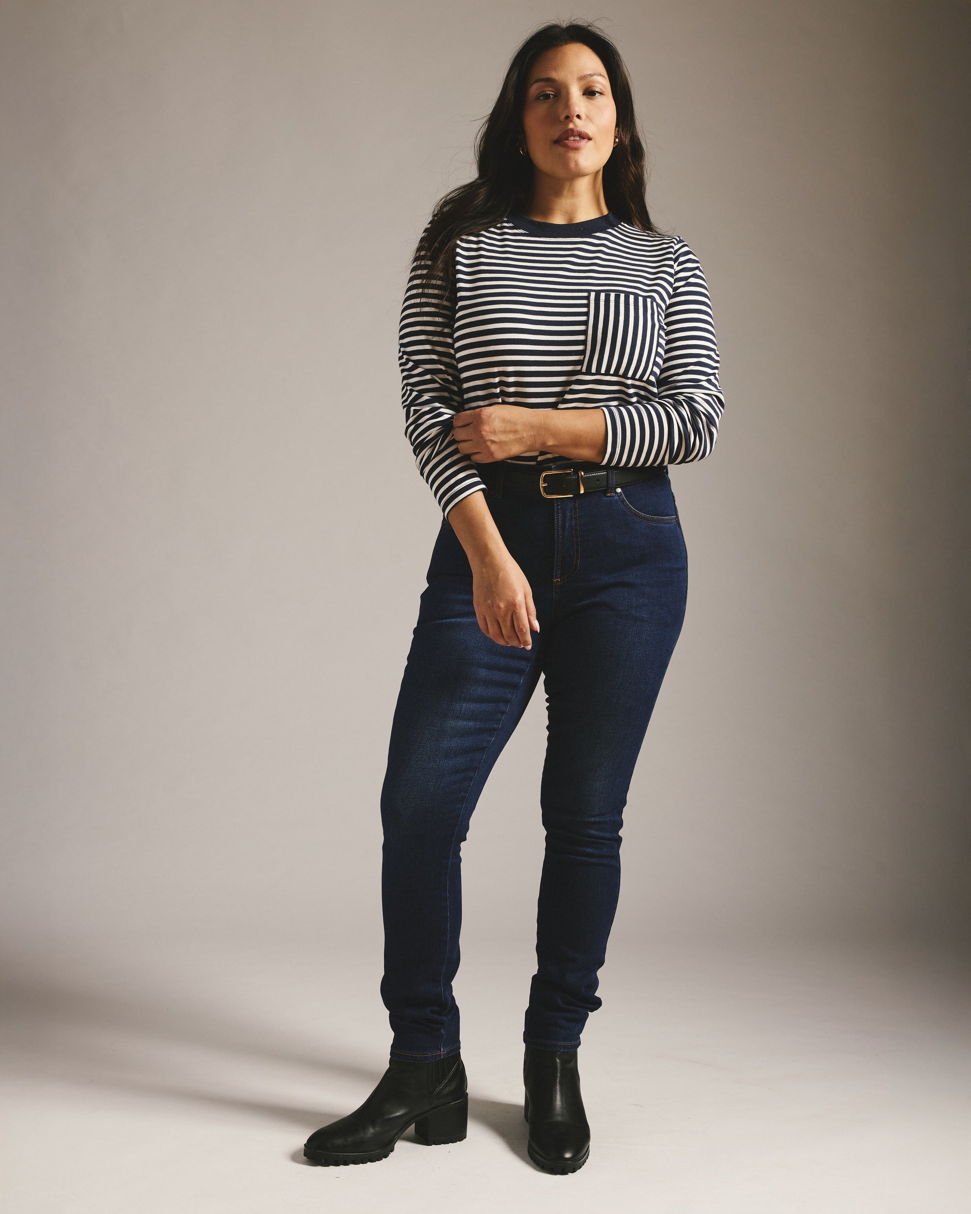 Long Sleeve Garcon Tee - Navy/White Stripe