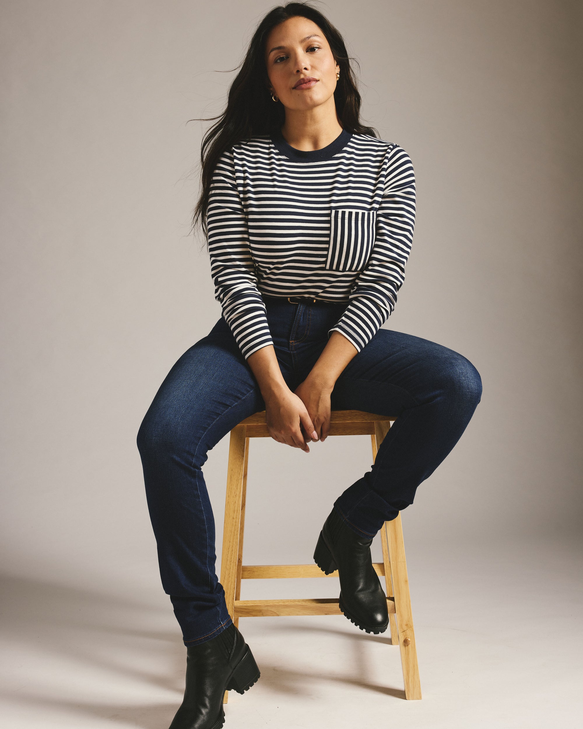 Long Sleeve Garcon Tee - Navy/White Stripe