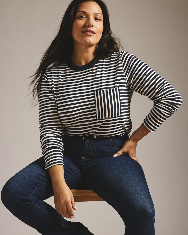 Long Sleeve Garcon Tee - Navy/White Stripe