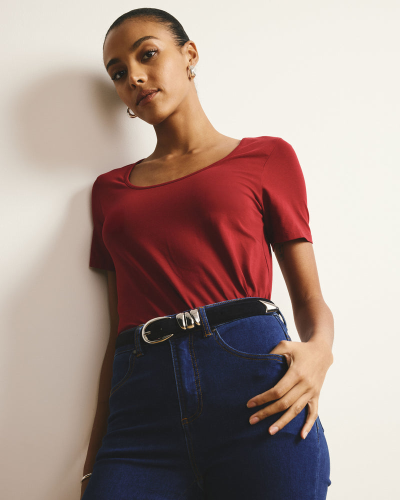 Scoop Neck Tee - Garnet