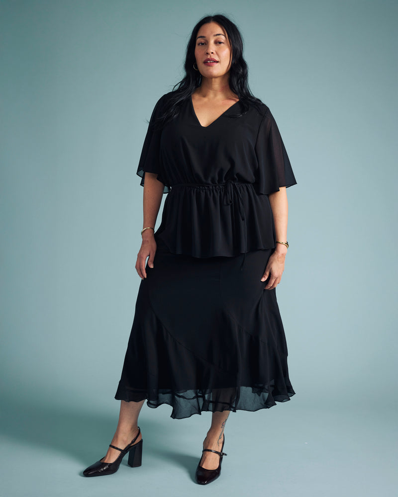 Navarte Chiffon Midi Skirt - Black