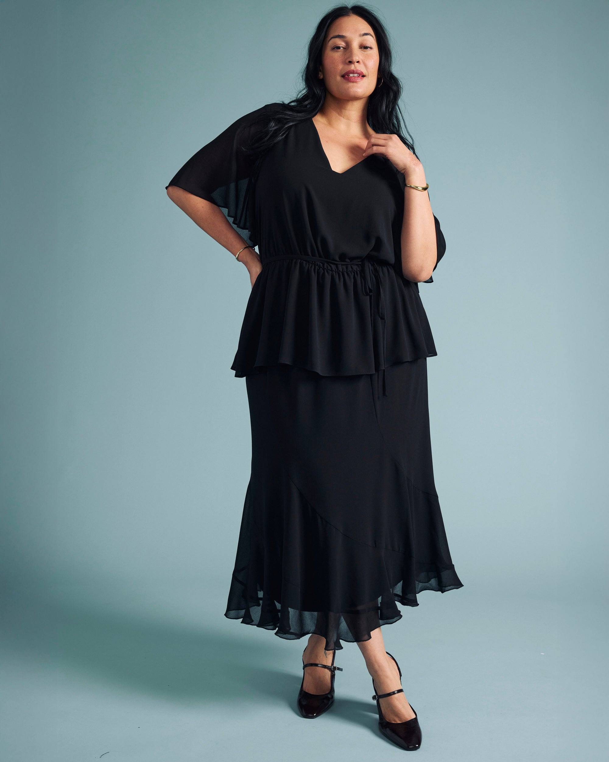 Navarte Chiffon Midi Skirt - Black