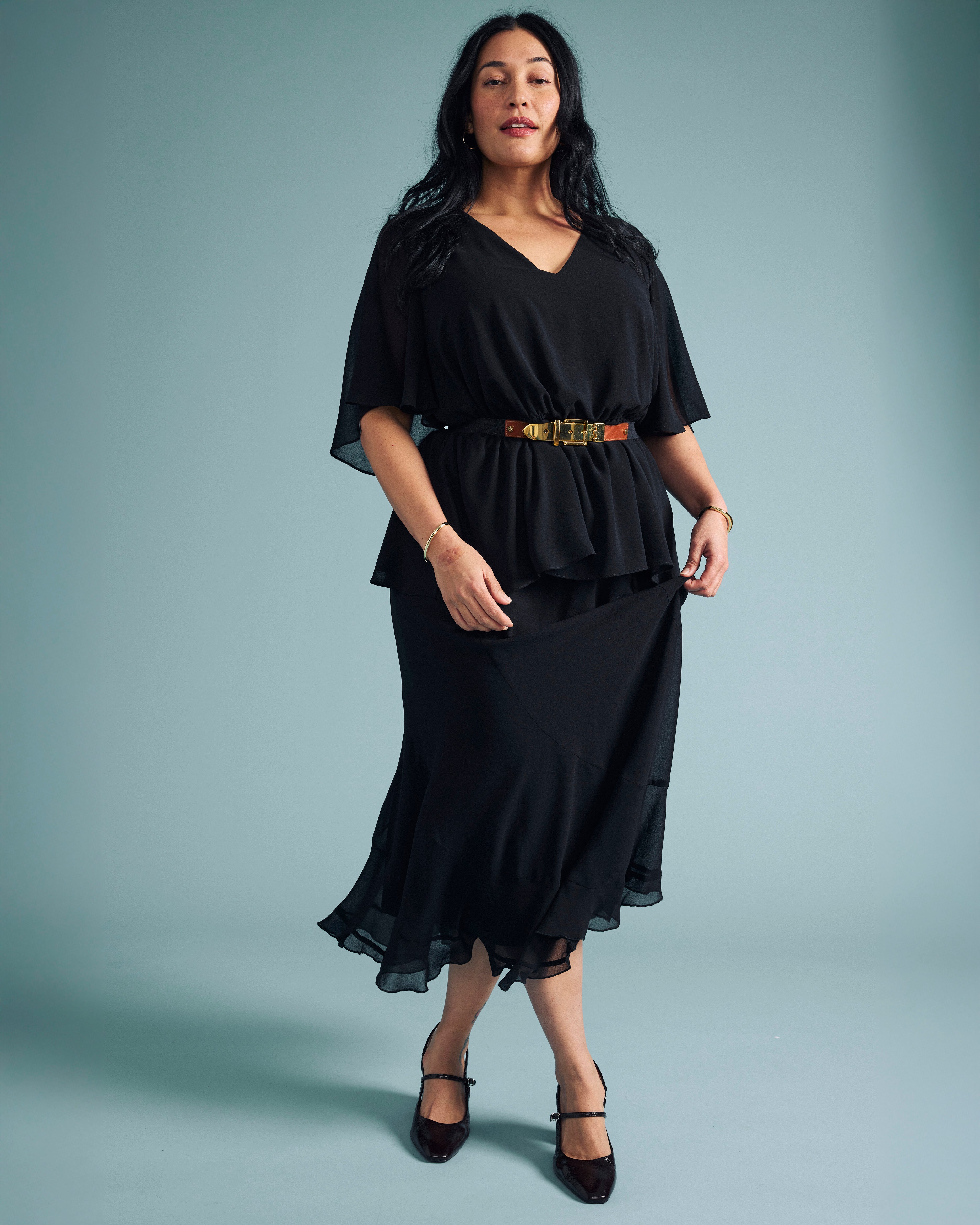 Navarte Chiffon Midi Skirt - Black