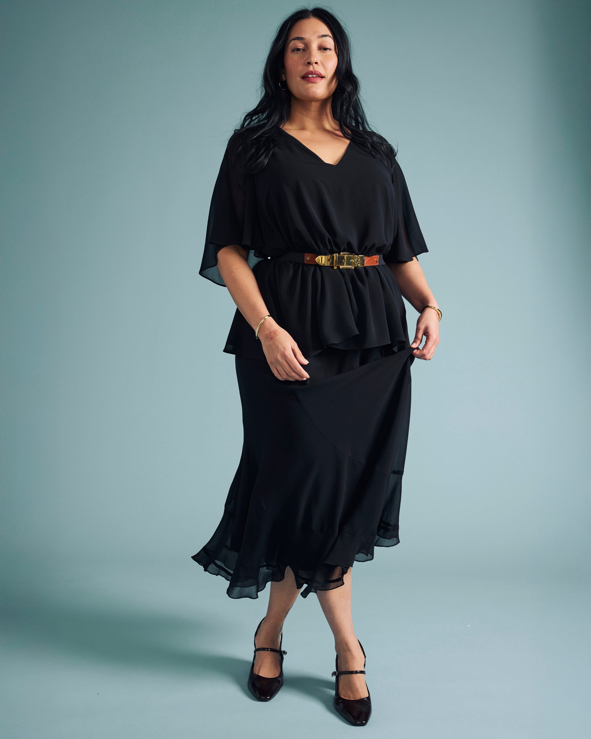 Navarte Chiffon Midi Skirt - Black