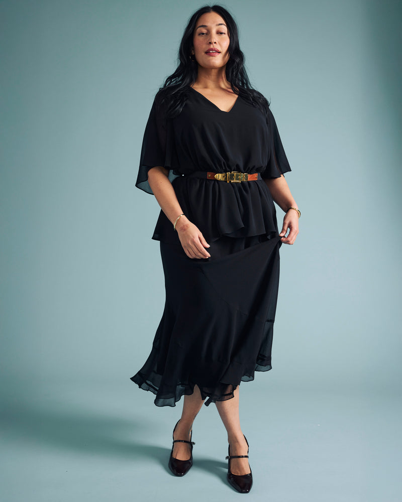 Navarte Chiffon Midi Skirt - Black