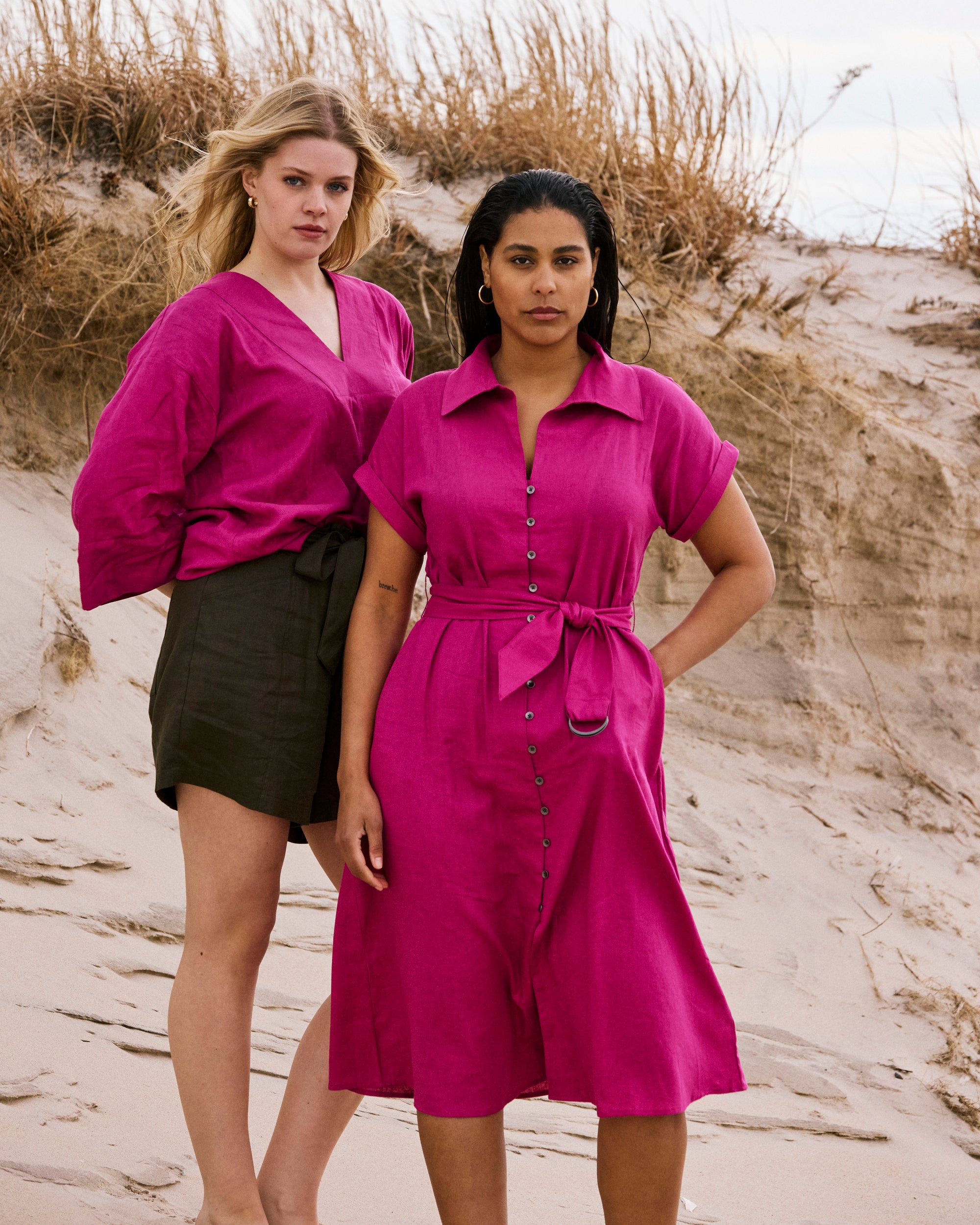 Sandy Stretch Linen Shirtdress - Hyper Pink Universal Standard Sandy Stretch Linen Shirtdress - Hyper Pink Universal Standard