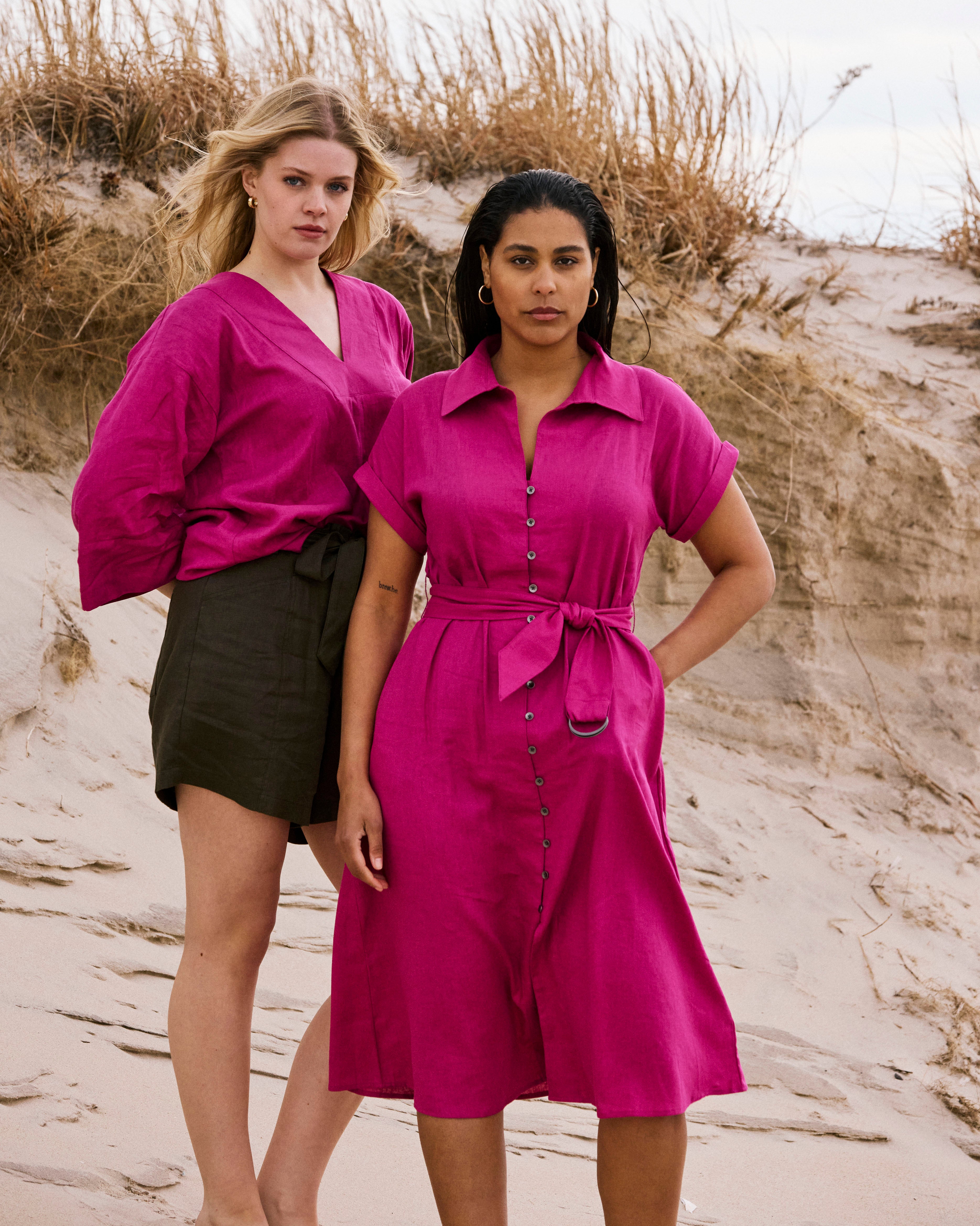 Elio V-Neck Linen Top - Hyper Pink – Universal Standard