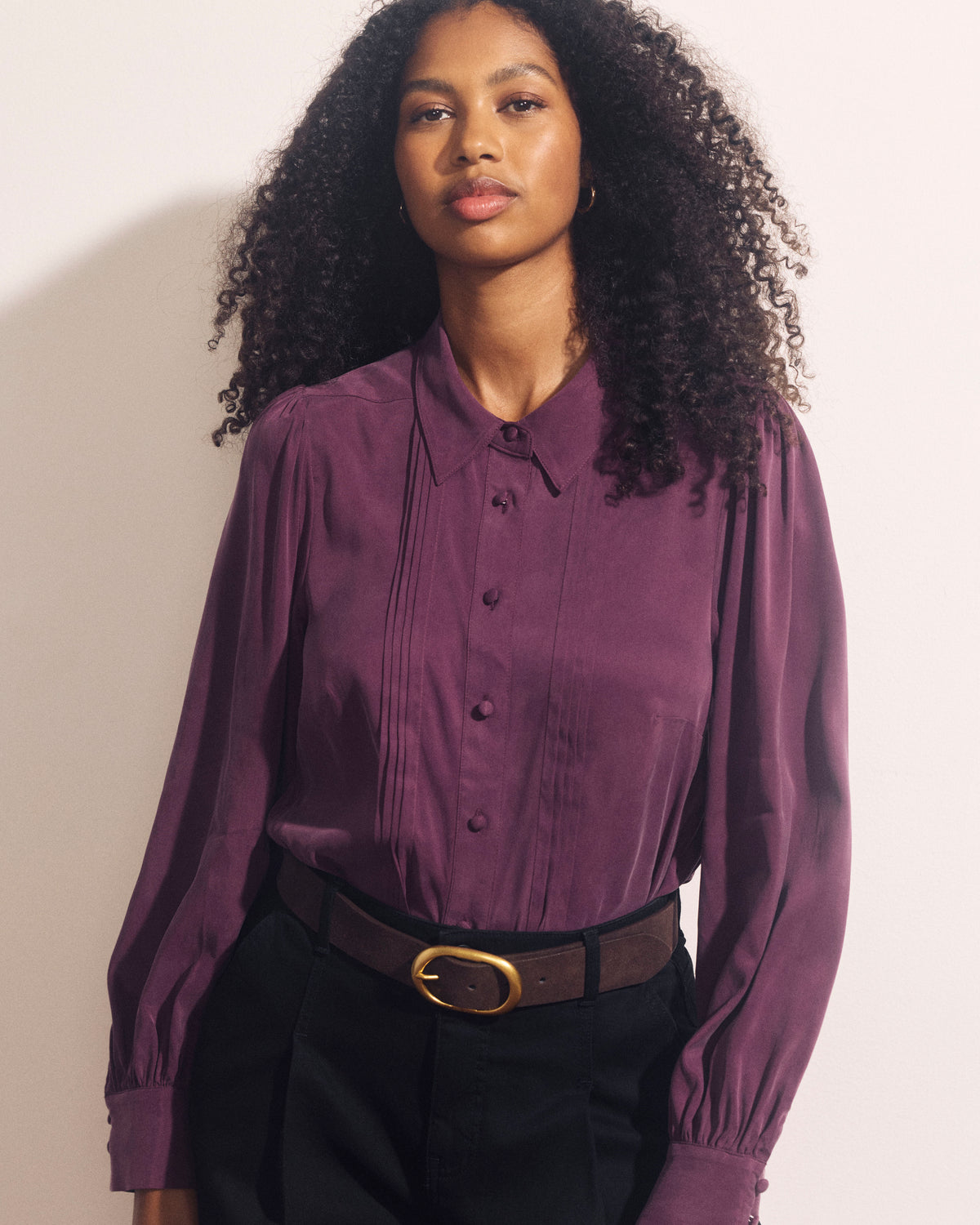 Spellbound Pleated Stretch Cupro Blouse - Potion Purple