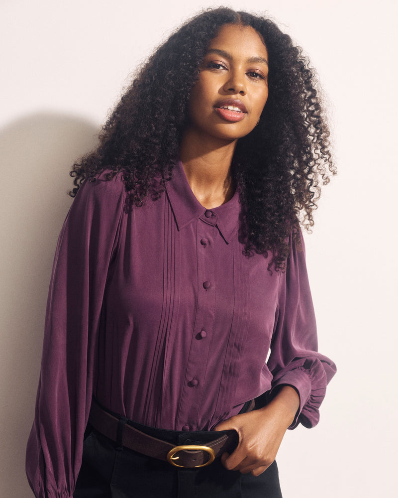 Spellbound Pleated Stretch Cupro Blouse - Potion Purple