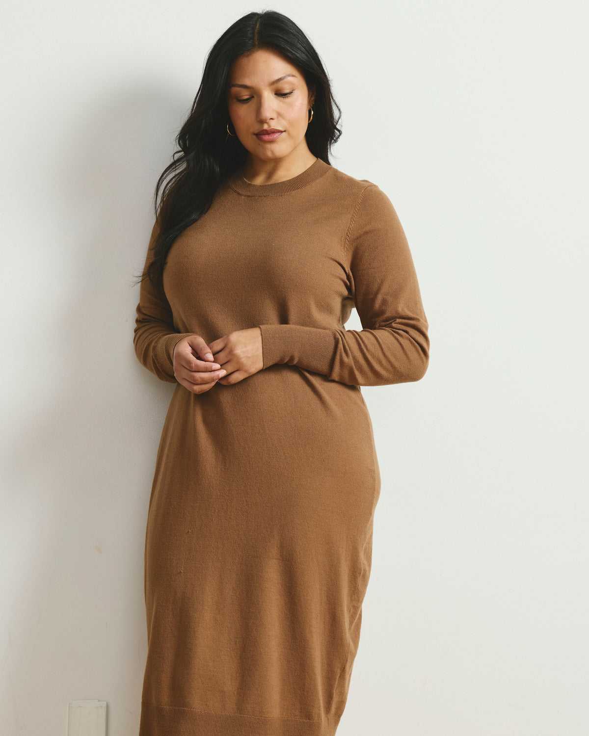 Savvy Fine Knit Everyday Sweater Dress - Classic Camel
