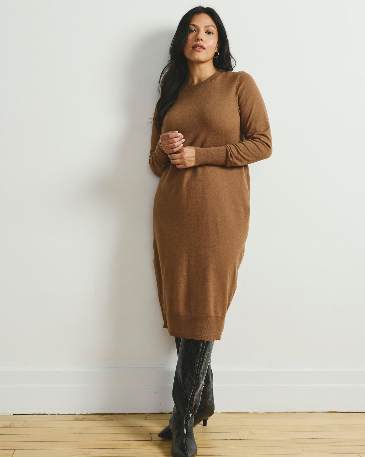 Savvy Fine Knit Everyday Sweater Dress - Classic Camel