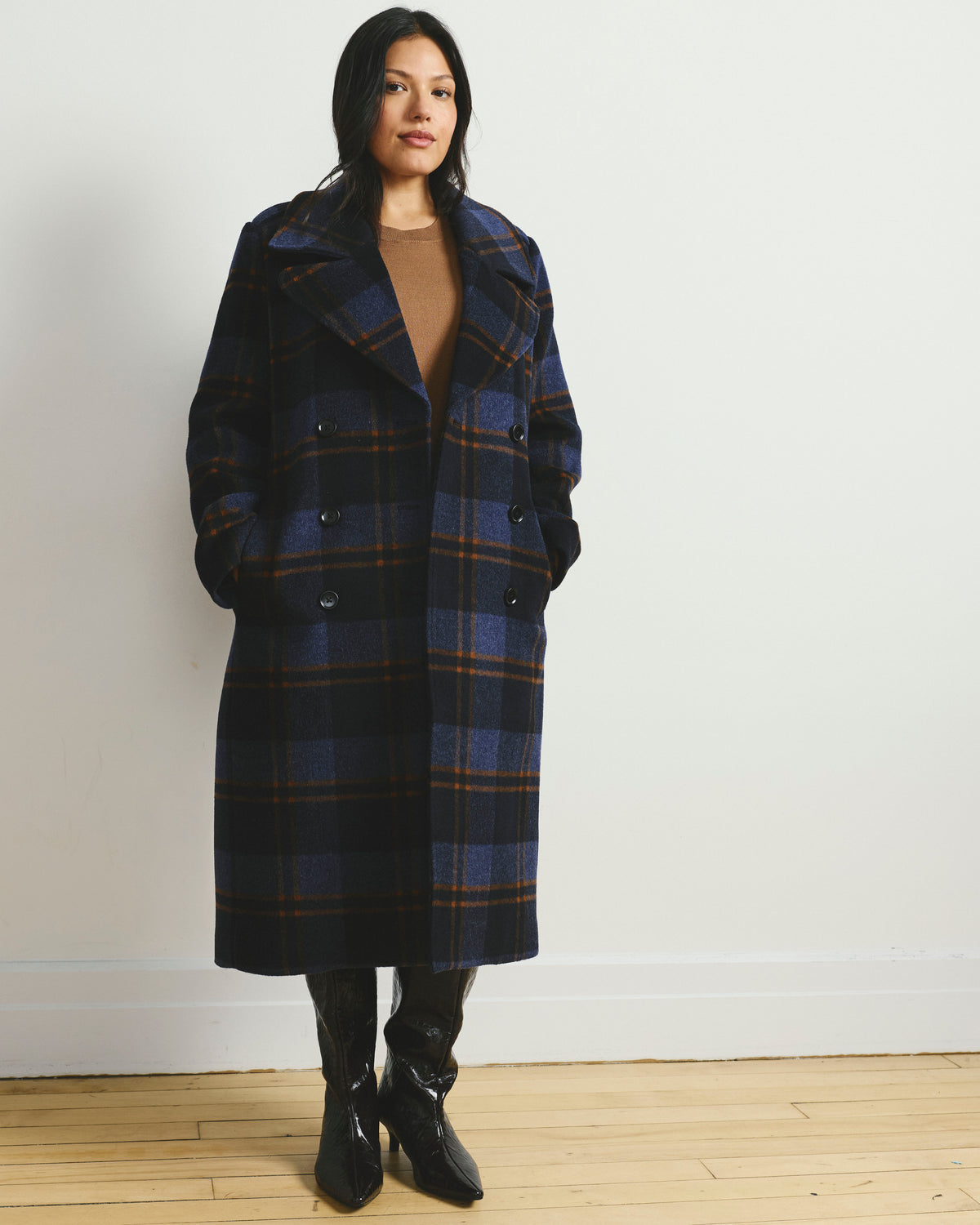 Callaghan Wool Blend Coat - Indigo Plaid