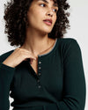 Henley Long Sleeve Ribbed Tee - Forest Green/Striped Trim | Plus Size & Straight Size Women's Fashion | Universal Standard