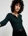 Henley Long Sleeve Ribbed Tee - Forest Green/Striped Trim | Plus Size & Straight Size Women's Fashion | Universal Standard
