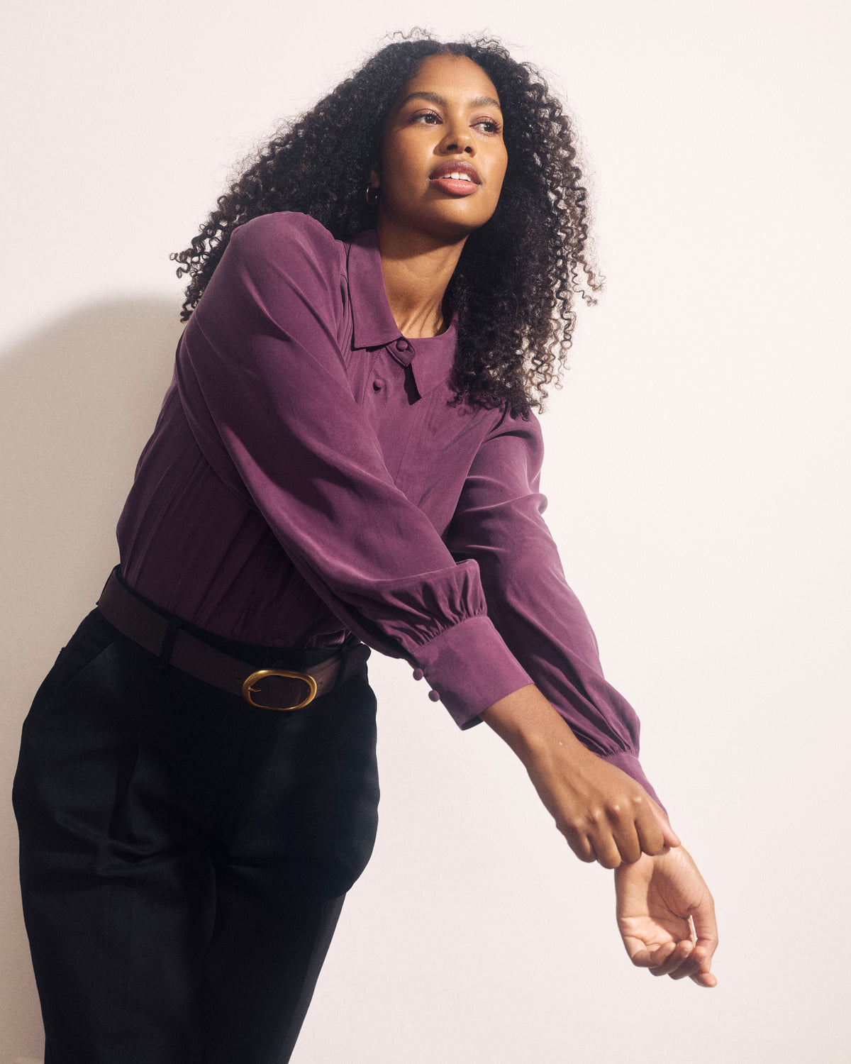 Spellbound Pleated Stretch Cupro Blouse - Potion Purple